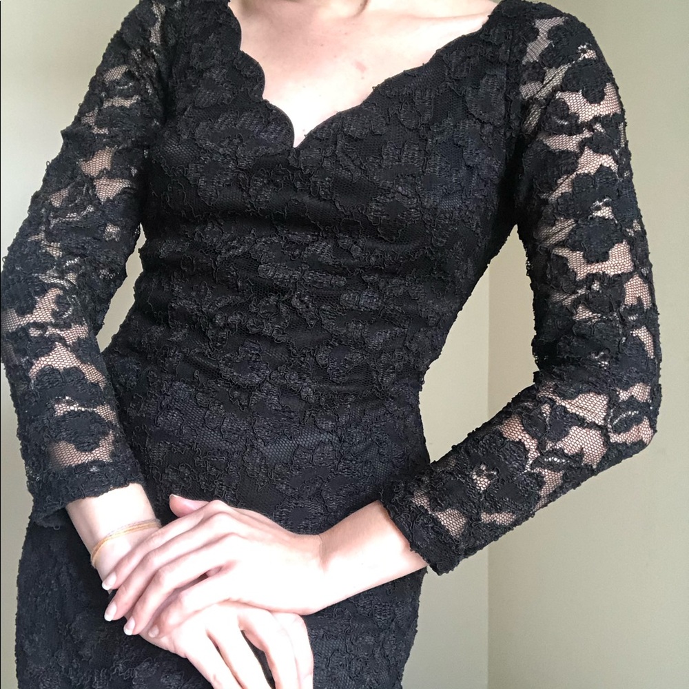 Vintage Lace Dress Sheer Black Wiggle Goth 90s Does 60s Cocktail Retro Mini S - Picture 2 of 7